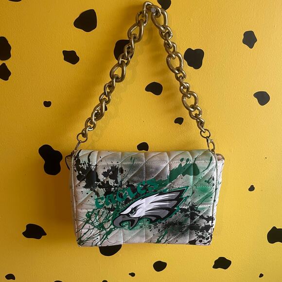 Philadelphia Eagles Graffiti Splatter Shoulder Bag Zara Quilted Chain Purse - Picture 3 of 9